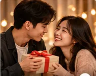 A couple exchanging gifts